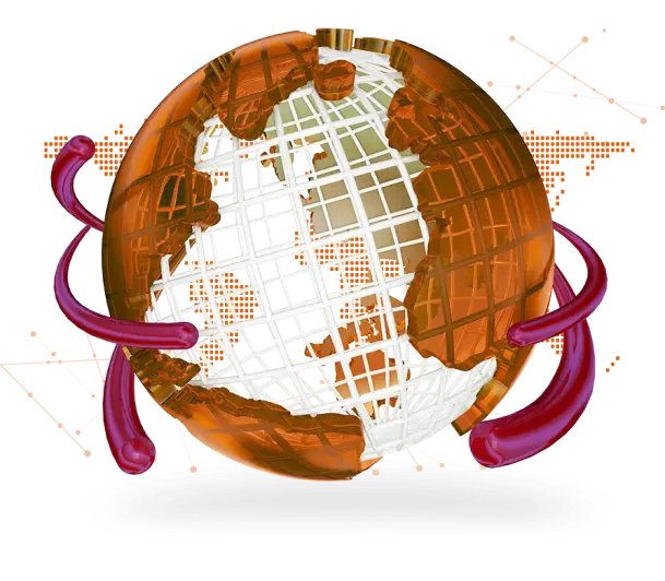 A globe on a red and orange background, representing the Earth and its vibrant colors.